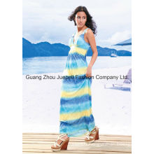 Knit Deep V Tribal Print Women New Fashion Design Maxi Dress